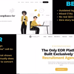 Before-and-after comparison of Lead & Gain’s website redesign showing improved SEO structure, clean design, product visuals, and a clear booking CTA built to convert.