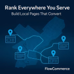 Map of Philadelphia with digital pins representing local SEO landing pages connecting neighborhoods for small business visibility.